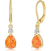 CiNily Leverback Opal Dangle Drop Earrings For Women Girls 14K Gold Plated Teardrop Earrings