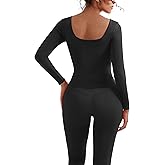 SUUKSESS Women 2 Piece Workout Sets High Waisted Seamless Leggings Active Long Sleeve Tops
