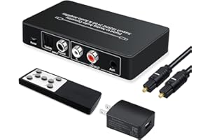 Dingsun Optical to RCA Converter, Digital to Analog Audio Converter with Volume Control DAC Converter Supports Sampling Rate Highest 192KHz/24bit Digital Audio Converter with Remote