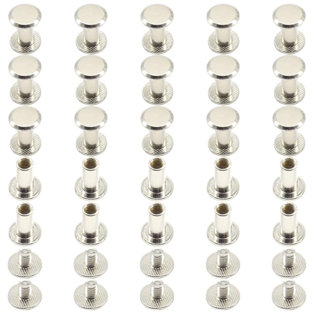 Ruidee 100Pcs/50Set Chicago Screws M5x12mm Book Binding Rivets Screw Posts Round Flat Head Stud Screw for DIY Leather Albums (DZBD/M5x12)