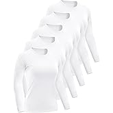 Dalavch 4 Pack Women’s Long Sleeve Basic Shirts Crew Neck Slim Fitted Compression Gym Workout Athletic Underscrubs Tops