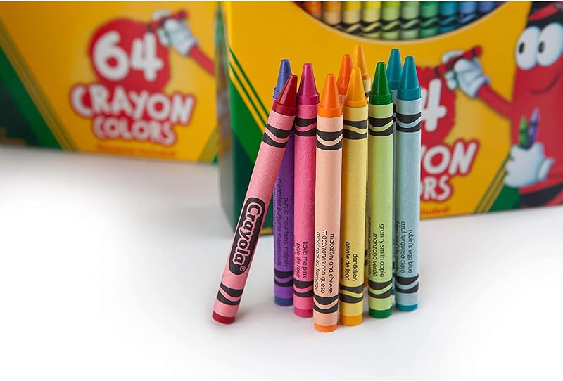 Pastelli a Cera, Confezione da 64 crayon, Temperino Incluso nella Confezione, per Scuola e Tempo Libero, 64 Colori Assortiti, Realizzati con Energia Solare, 52-6448