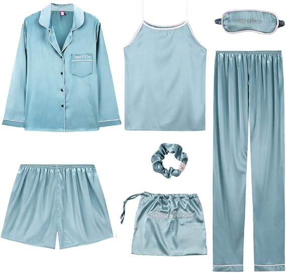 Amazon Diki Home パジャマ レディース シルク ルームウェアセット 部屋着 便利服 寝間着 シルクパジャマ 七点セット可愛い 上下セット 絹 前開き バレンタインデーのプレゼント パジャマ ルームウェアセット 通販