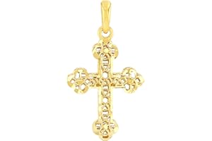 RELIGIOUS BY JEWELRY AMERICA 14k Yellow Gold Textured Filigree Christian Orthodox Cross Charm Pendant