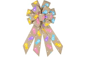 HYING Large Easter Bows for Wreath, Brown Easter Rabbits Wreath Bow for Easter Décor - Spring Burlap Bow for Front Door Indoor Outdoor Wall Easter Decoration Supplies Ornament