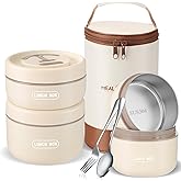 Dandat 3 Pcs Portable Insulated Lunch Container Set for Adult, Stackable Stainless Steel Bento Box for Hot Food with Insulate