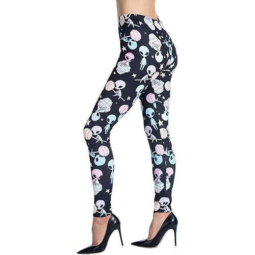 Ndoobiy Women's Printed Leggings Full-Length Regular Size Workout Legging Pants Soft Capri L1