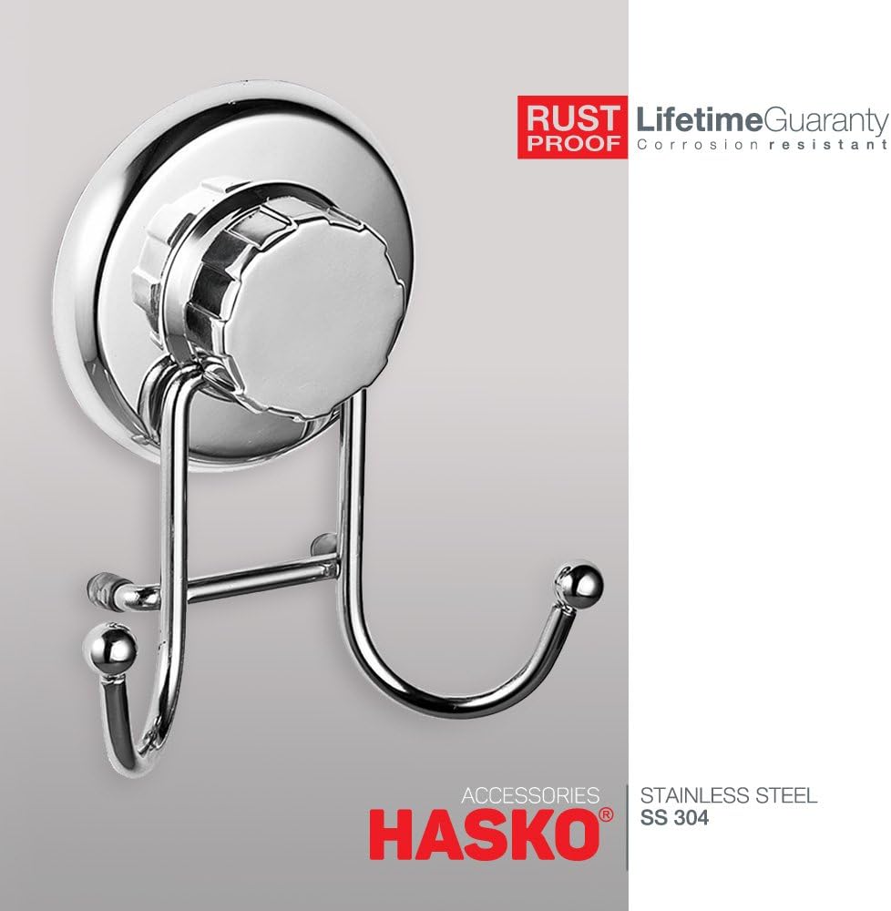 HASKO accessories - Powerful Vacuum Suction Cup Hook Holder - Organizer for Towel, Bathrobe and Loofah - Strong Stainless Steel Hooks for Bathroom & Kitchen, Towel Hanger Storage, Chrome (2 Pack): Home & Kitchen