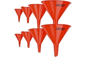 DEDC Oil Funnels, Gas Funnels, Plastic Funnel Set for Car, Automotive, Kitchen, Mini Small Large Red (8pcs Oil Funnels)