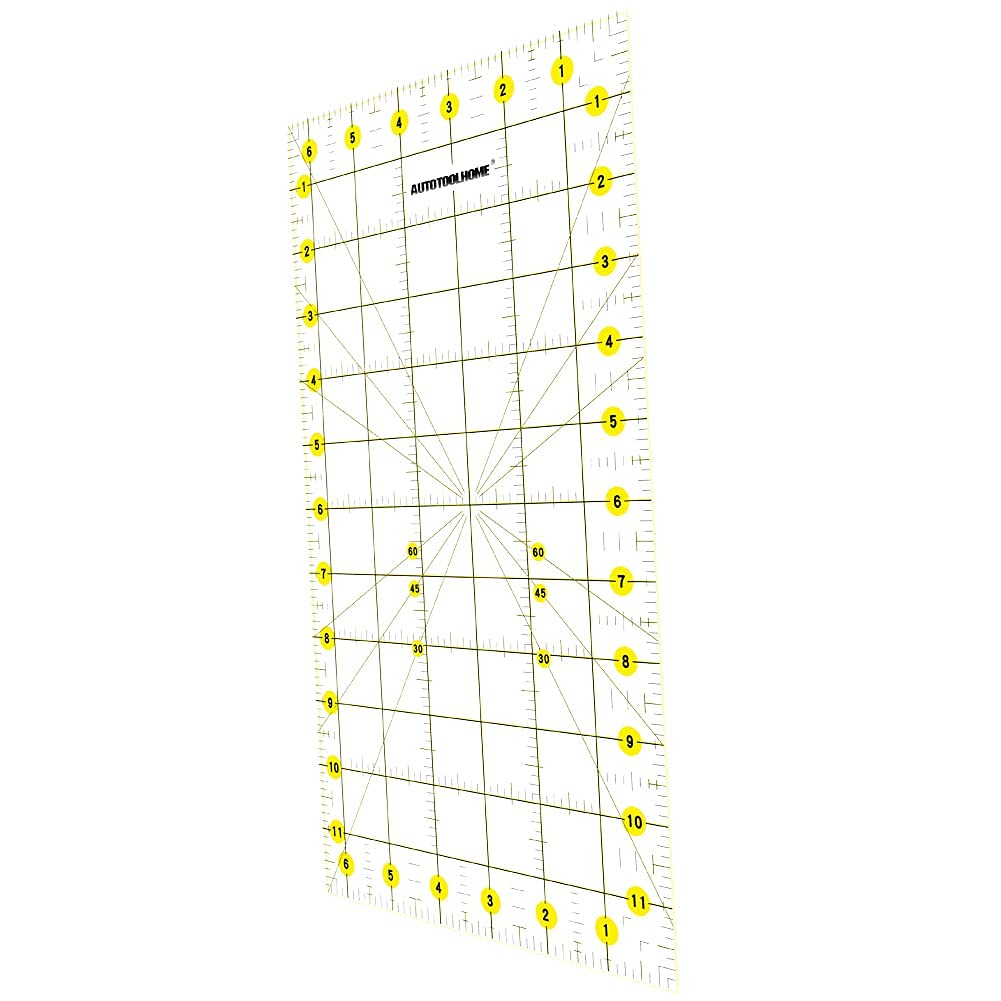 AUTOTOOLHOME Quilting Ruler Acrylic Quilters' Ruler for Easy Precision Cutting Fabric Paper, 6.5