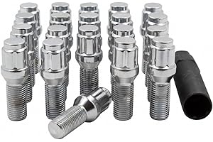 Wheel Accessories Parts 20 Pcs Lug Nut Set M12 x 1.25 12x1.25 Acorn Seat Lug Bolts Car Spline 28mm Thread Length Chrome Finish Chrysler 200 ｜ 2016+ Jeep Cherokee ｜ 2017+ Jeep Compass