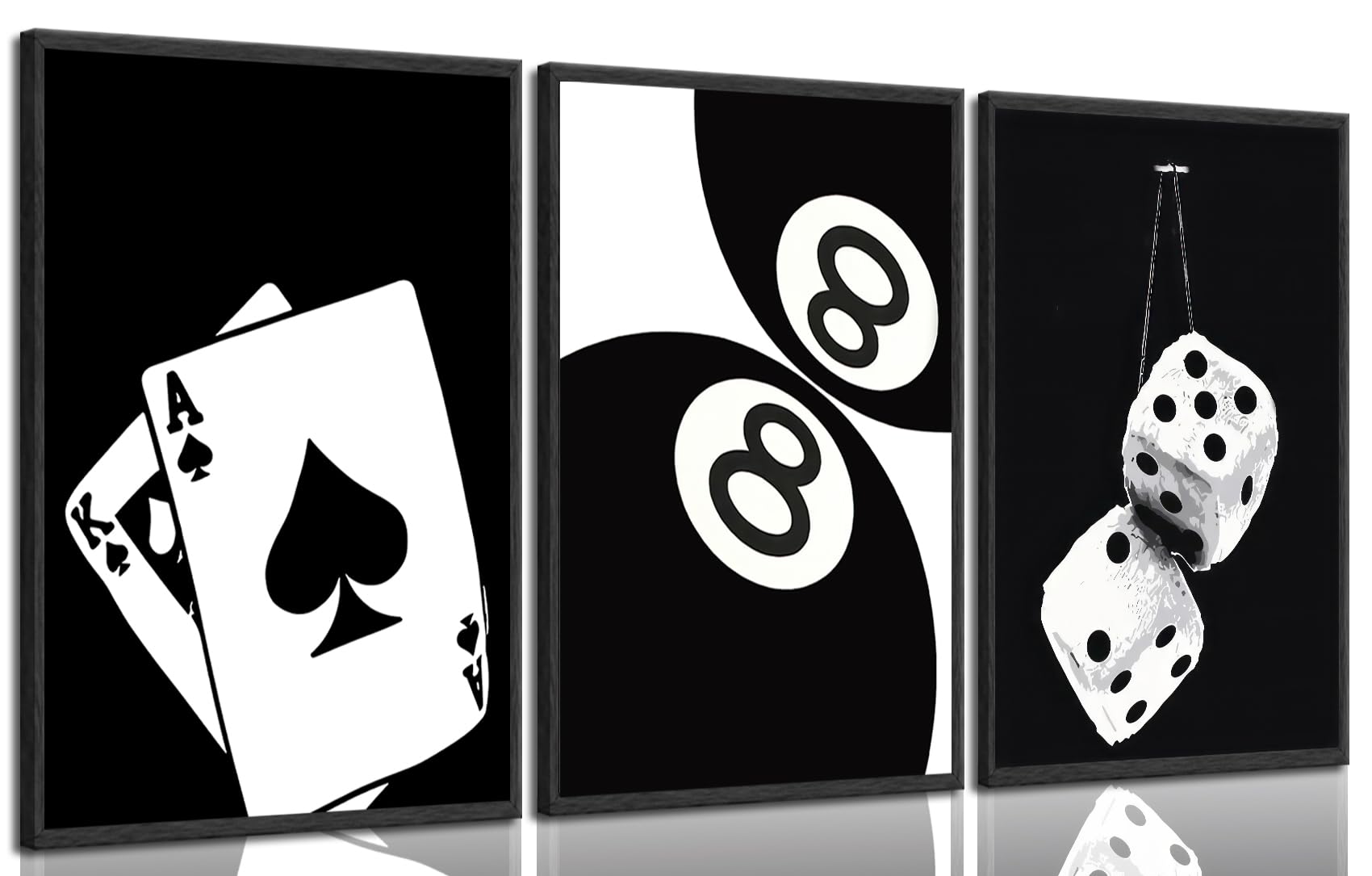 Photo 1 of 3Pcs Black and White Poker Dice Canvas Wall Art Lucky You Poster Prints Trendy Funky Preppy Y2K 8 Ball Pictures Artwork Aesthetic Painting for Game Room Apartment Dorm Decor 16x24in Unframed