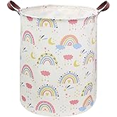 ESSME Rainbow laundry basket,Collapsible Kids Laundry Hamper with Waterproof PE Coating,Girls Hamper Nursery Hamper for Girls Room Decor,Toy storage,Gift Basket.(Rainbow)