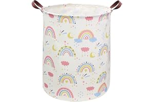 ESSME Rainbow laundry basket,Collapsible Kids Laundry Hamper with Waterproof PE Coating,Girls Hamper Nursery Hamper for Girls Room Decor,Toy storage,Gift Basket.(Rainbow)