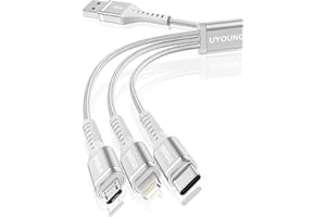 2Pack 4FT Multi Charging Cable Multiple USB 3 in 1 Charger Cable Universal Nylon Braided Fast Charge Cord with Type-C/Lightni
