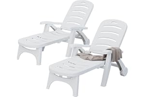YITAHOME Patio Chaise Lounge, 2 Pieces Outdoor Lounge Chair with Wheels and Armrests, Adjustable Pool Lounge with 5-Position Backrests for Pool, Garden, Beach, Sunbathing