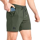 BROKIG Men's Lightweight Gym Shorts with Zip Pocket,Stretch Fitted Quick Dry Athletic Shorts Men for Workout Exercise