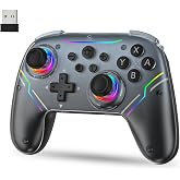 JDDWIN Wireless Controller for Switch 2/Switch/PC/Steam Deck, Hall Effect Joysticks &amp; Triggers/Wake-up Function, Gamepad with RGB Light /Turbo/Programmable/ Dual Vibration Bluetooth USB Adapter for PC (Black)