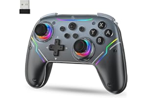 JDDWIN Wireless Controller for Switch 2/Switch/PC/Steam Deck, Hall Effect Joysticks & Triggers/Wake-up Function, Gamepad with RGB Light /Turbo/Programmable/ Dual Vibration Bluetooth USB Adapter for PC (Black)