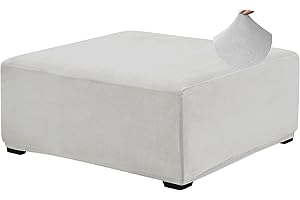 ANWUCHEN Ottoman Cover Square-Stretch Velvet Ottoman Cover -Soft Square Ottoman Covers Slipcover -Thick Storage Ottoman Cover Foot Stool Cover with Elastic Bottom Medium White