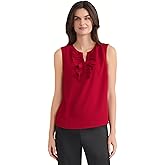 Kasper Womens Sleeveless Ruffled Placket Top