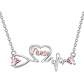 JKR Heart Nurse Birthstone Necklace 925 Sterling Silver Stethoscope Necklace Nursing Jewelry Gifts for Doctor Medical Student RN Christmas Nurse Day