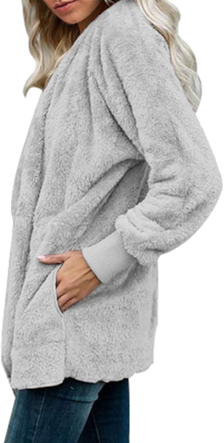 Dokotoo Womens Long Sleeve Solid Fuzzy Fleece Open Front Hooded Cardigans Jacket Coats Outwear with Pocket at  Women's Coats Shop