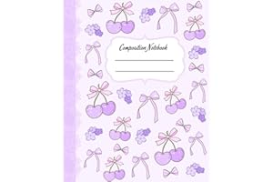 Coquette Composition Notebook: Cute Girly Pretty Purple Bow & Cherry Aesthetic Wide Ruled Journal for Teen Girls, Women, Writing, Back to School, College, University, Ofice, Work