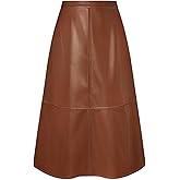 Kate Kasin 2025 Women's Faux Leather Skirts, High Waist A Line Skirt, Fall Winter Midi Skirt