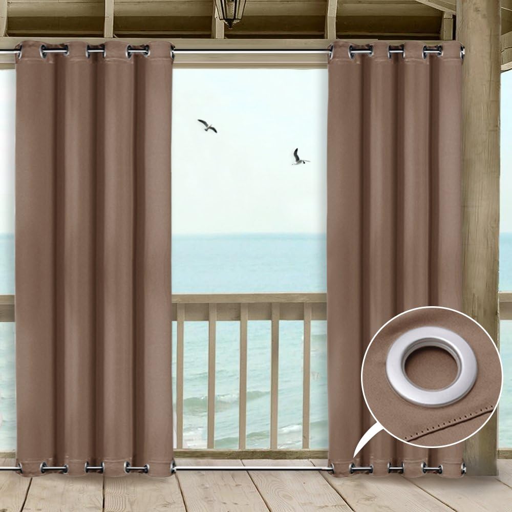 NICETOWN Outdoor Curtain Grommet Top and Bottom, Thermal Insulated Keeps The Rain Out Versatile Vertical Drape, Blackout Heavy Weight Wind Break Outdoor Drapery (52 by 108 inches,1 Piece, Tan-Khaki)