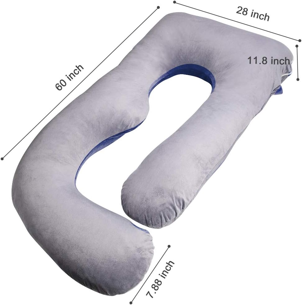 Pregnancy Pillow, 60 inches Full Body Pillow Maternity Pillow for Pregnant Women, Comfort U Shaped Zootzi Pillow with Removable Washable Velvet Cover(Grey and Navy blue, 60 x 28 inches, Full Size): Home & Kitchen