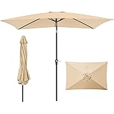 Rectangular Patio Umbrella, 6.5 x 10 ft Rectangle Table Umbrellas w/Heavy Duty Ribs, Effortless Crank and Push Button Tilt, Wind Resistant Sun Umbrella for Outdoor Patio, Beige