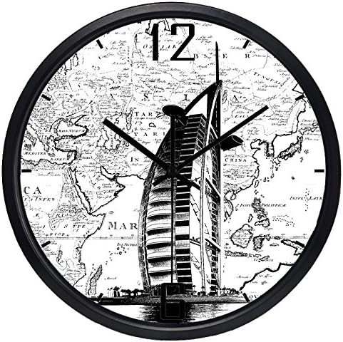 10inch Black and White Old Map United Arab Emirates Dubai Sailing Hotel Lobby Wall Clock