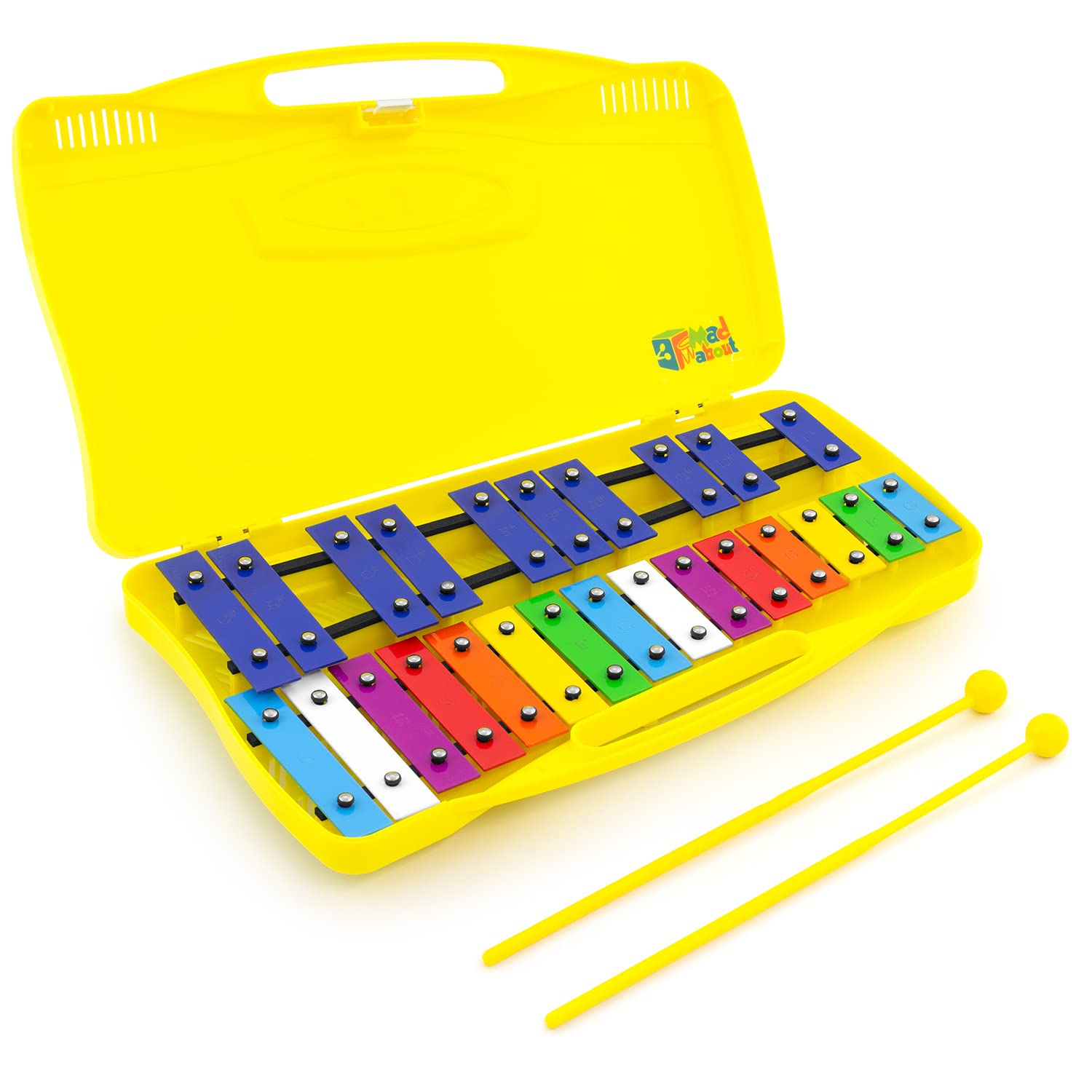 Mad About XYL50-CL 25-Note Chromatic Glockenspiel & Two Beaters - Yellow Case - Ideal Introduction to Musical Harmony - Metallophone Xylophone