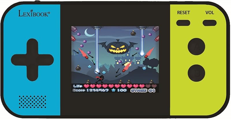 Compact Cyber Arcade Consola de Juegos portátil, 250 Juegos, LCD, con Pilas, Videojuego niño Adolescente, Negro / Azul / Verde, JL2377LXB