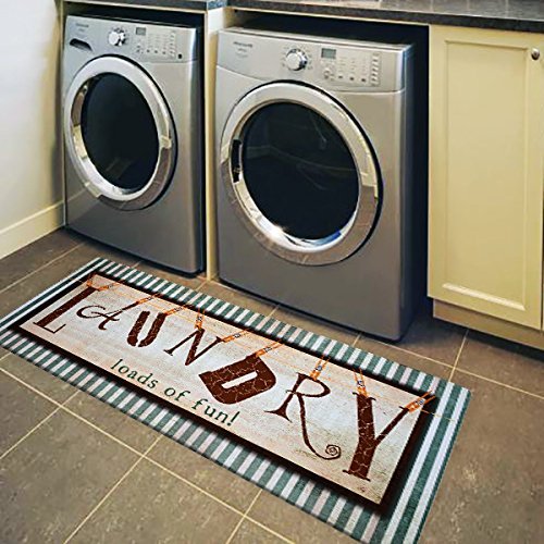 USTIDE Vintage Laundry Room Runner Rug, Anti Fatigue Laundry Rug, Striped Floor Runners Non