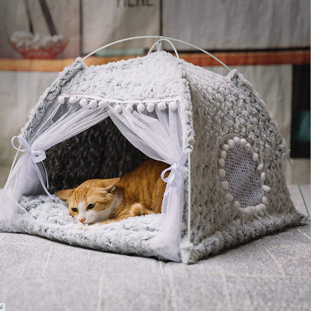 ITODA Pet Cat Tent Indoor Dog House Bed Pop Up Teepee Portable Folding Cat Small Dogs Puppy Playing Bed Safety Shelter Villa Nest with Soft Removable Cushion for Dog Cat Kitty Travel Camping