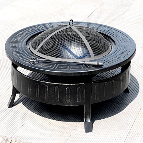32" Round Metal Fire Pit Fire Bowl Outdoor BBQ Burning Grill Patio W