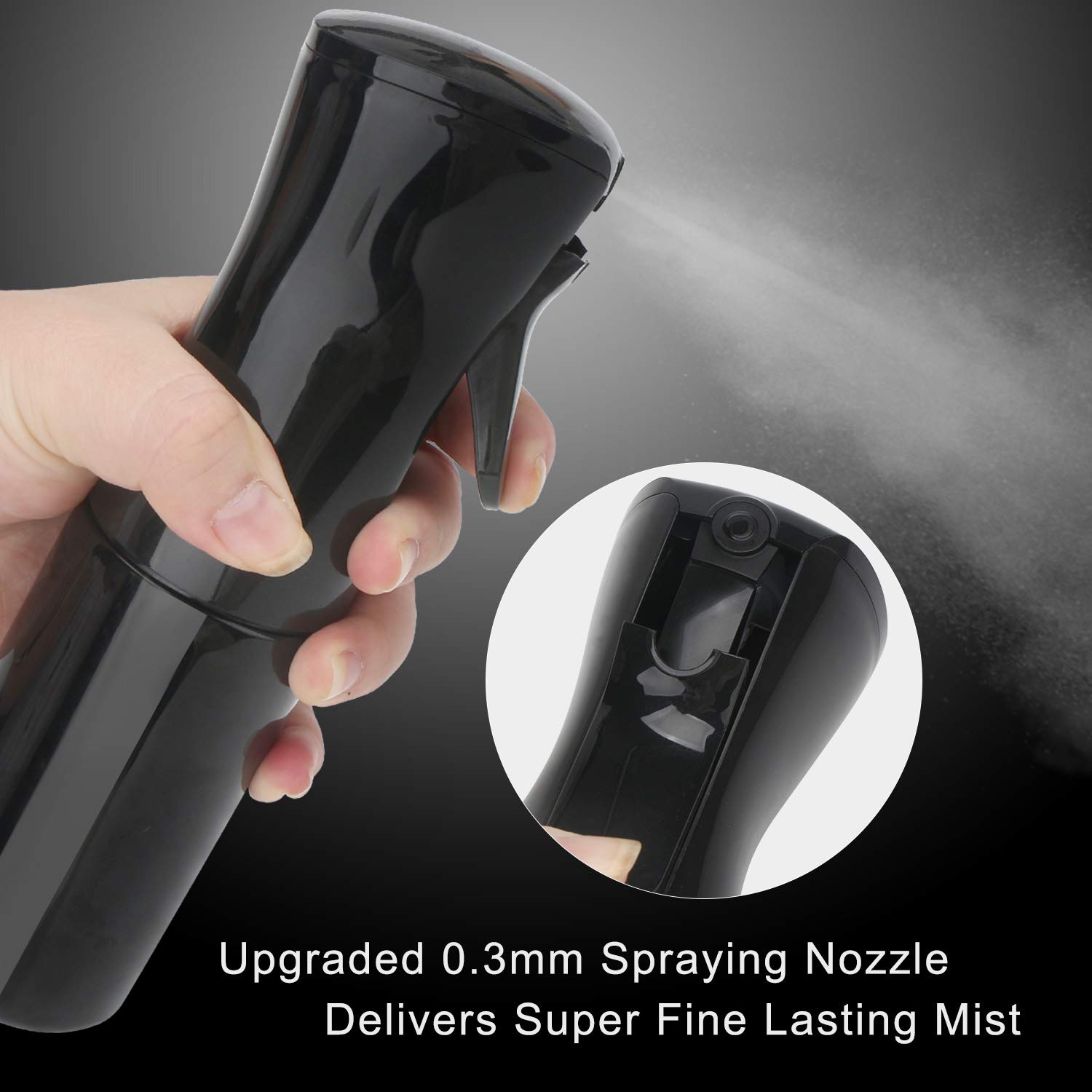 Mist Bottles for Hair, Suream 5.4oz/160ml Black Continuous Mist Spray Mister for Curly Hair, Empty Plastic Refillable Water Houseplant Sprayer for Salon Use, Planting, Gardening, Ironing and Cleaning : Beauty