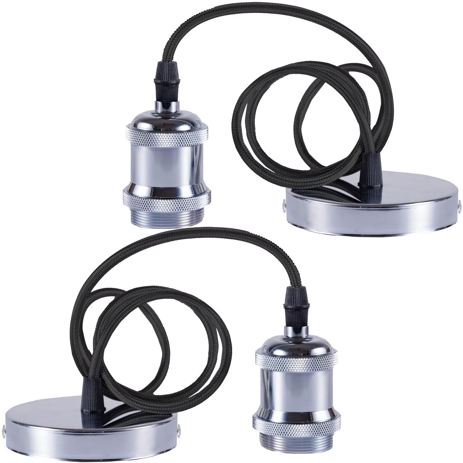 Yexati Ceiling Pendant Light, 2PCS Vintage E27 Lamp Holder, Braided Fitting for Kitchen Island, Home, Bar DIY