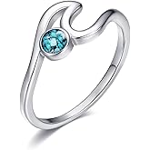 AXOMY Wave Ring 925 Sterling Silver Wave Turquoise Ring Ocean Sea Beach Jewelry Gifts for Women Mom Grandma