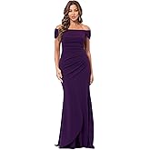 Xscape Womens Xscape Women's Off-The-Shoulder Gown with Pleated Bodice, Draped Detail, and Fitted Silhouette.