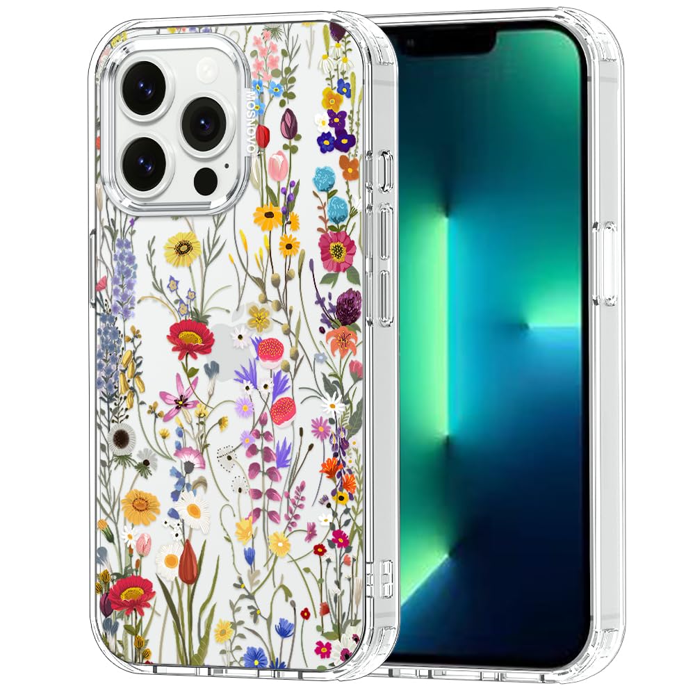 MOSNOVO Case for iPhone 13 Pro, [Buffertech 6.6ft Military-Grade Drop Protection] [Anti Peel Off Tech] Clear TPU Bumper Phone Case Cover Design - Wildflower Meadow — image 1