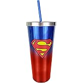 Spoontiques DC Comics Stainless Steel Tumbler, 24oz - Double Wall Insulated Travel Cup with Straw - Superman
