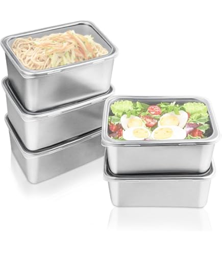 Lot De 4 Boîtes Alimentaires En Inox Avec Couvercles - Hermétiques Et Empilables