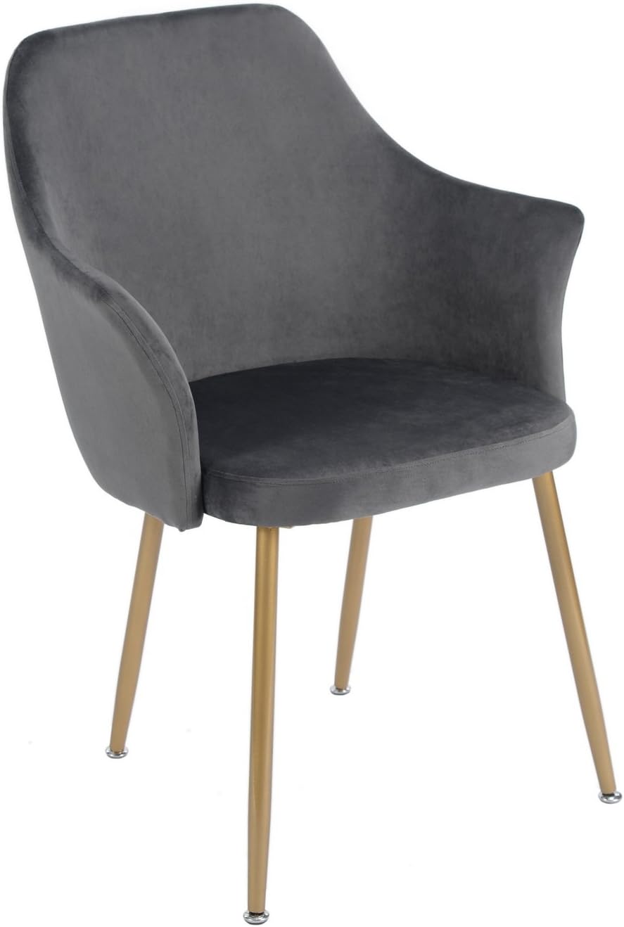 KIM JOY Dining Chairs Vintage Velvet Armchairs Accent Chairs for Living Room Bedroom Kitchen, Metal Legs in Spray Gold Finish, Gray