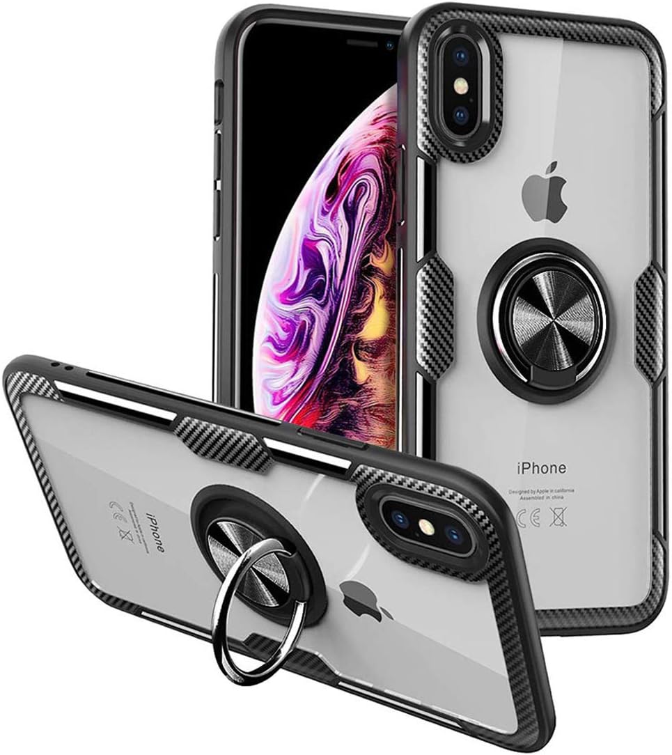 iPhone 11 Pro Case Clear with Design Hard Shell Silicone Gel,360 Roating iPhone 11 Pro Case Stand Ring Holder Magnetic Back Cover iPhone 11 Pro Case Thin Fit Case for Apple iPhone 11 Pro 5.8โ-Black