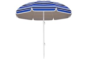 Outsunny 70.9" Dia. Portable Beach Umbrella, UV 50+ Ruffled Outdoor Umbrella with Adjustable Tilt, Carry Bag, Waterproof, Mul