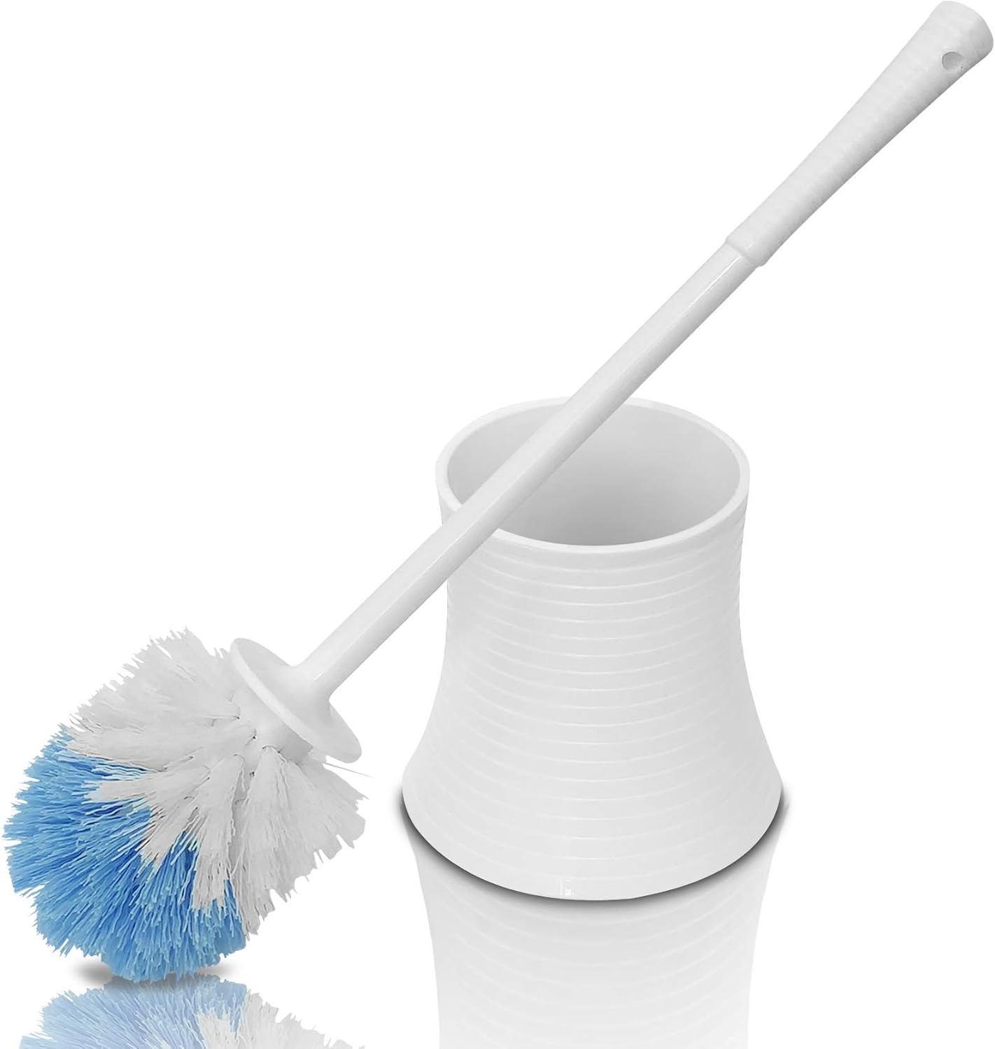 Leakproof (no Hole in Holder) Toilet Brush Set with Holder, White Pearl, Plastic - Chimpy - Bathroom Bowl Cleaner and Base, Great Grip Strong Bristles - Perfect for a Completely Clean Bathroom: Kitchen & Dining