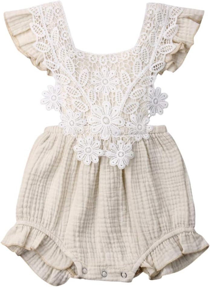 Baby Girls Rompers, Mermaid Sea World Pattern Flower Edge Bodysuit and Solid Basic Style Rompers Outfits Clothes